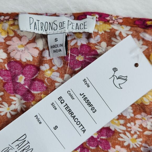 Patrons of Peace -583 NWT Terracota Floral Long Sleeve Front Tie Blouse Small - Picture 3 of 7